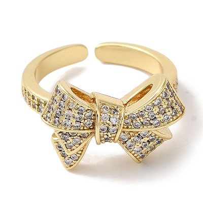 Bowknot Brass Micro Pave Clear Cubic Zirconia Open Cuff Rings for Women LS-RJEW-C098-13G-1