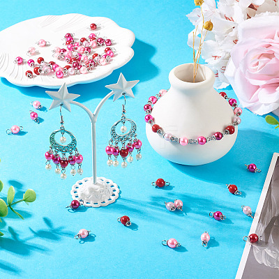 80Pcs 8 Colors Glass Pearl Round Connector Charms PALLOY-TA00263-1