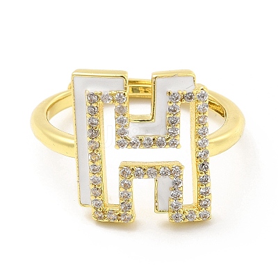 Mixed Color Enamel Initial Letter Adjustable Ring with Clear Cubic Zirconia RJEW-P045-01G-H-1
