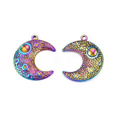 Rack Plating Rainbow Color 201 Stainless Steel Pendant Cabochon Settings STAS-T063-192M-1