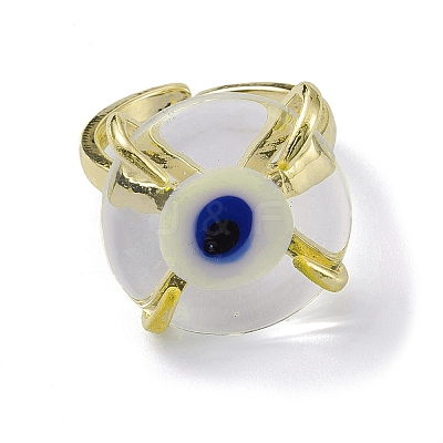 Lampwork Evil Eye Open Cuff Ring RJEW-M147-01LG-06-1