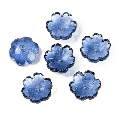 Transparent Spray Paint Glass Bead Caps GLAA-H035-04D-1