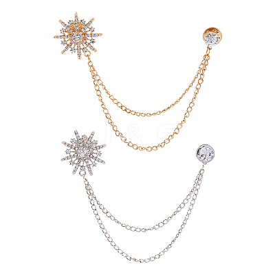 2Pcs 2 Colors Zinc Alloy Hanging Chain Brooches AJEW-FH0004-96-1