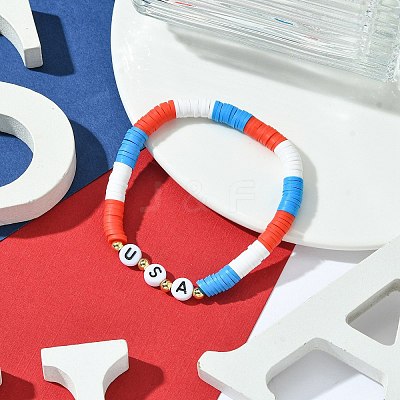 Independence Day Handmade Polymer Clay Beaded Stretch Bracelets BJEW-JB10591-1