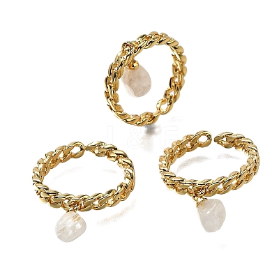 Brass Curb Chain Cuff Rings for Women RJEW-Z085-03G-01-1