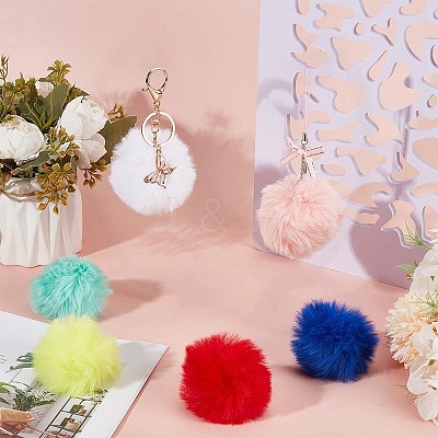 12Pcs Handmade Faux Rabbit Fur Pom Pom Ball Covered Pendants WOVE-SC0001-06D-1