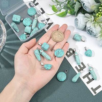 20Pcs 5 Style Dyed Synthetic Turquoise Pendants G-SC0001-76-1