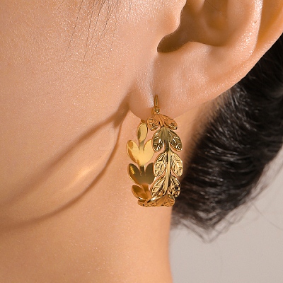 201 Stainless Steel Irregular Leaf Hoop Earrings JJ2529-1
