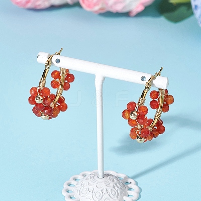 Flower Brass & Natural Carnelian Hoop Earrings EJEW-TA00781-01-1