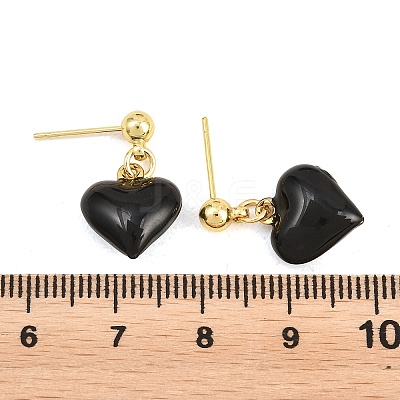Valentine's Day Heart Brass Enamel Dangle Stud Earrings EJEW-Z164-19G-03-1