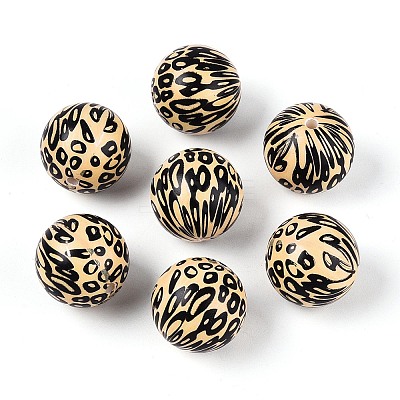 ABS Plastic Leopard Print Round Beads SACR-T017-75A-02-1
