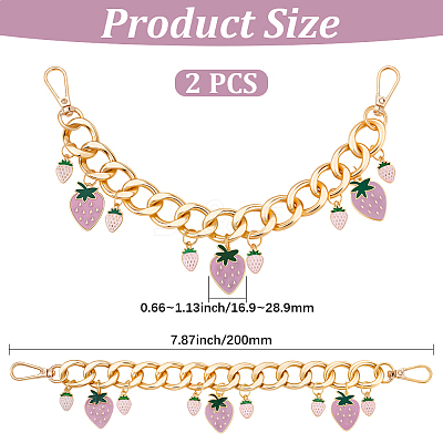 2Pcs Alloy Enamel Strawberry Charm Aluminum Bag Decorative Chains HJEW-BBC0001-27A-1