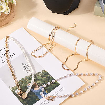 Alloy & Imitaiton Pearl Necklaces Set NJEW-WH20007-02C-1