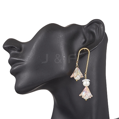 304 Stainless Steel Glass Flower Dangle Stud Earrings EJEW-JE06481-03-1