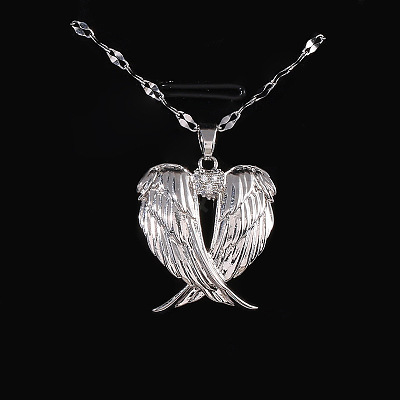 Heart Wing Brass Clear Cubic Zirconia Pendant Necklaces for Women FS-WGF93AE-01-1