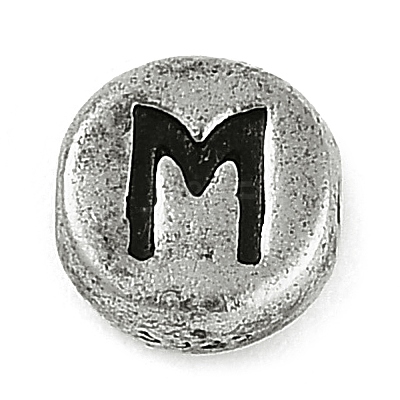 925 Sterling Silver Flat Round with Letter Beads LS-STER-G044-01AS-M-1