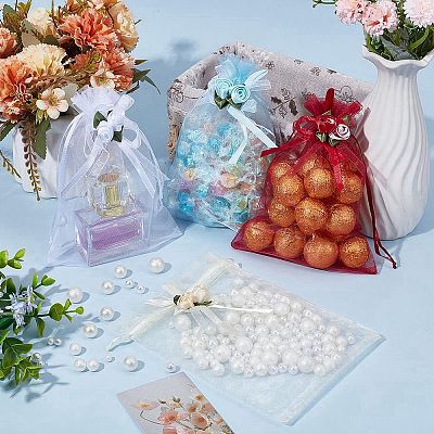 40Pcs 4 Colors 3D Flower Organza Drawstring Bags OP-BBC0001-06A-1