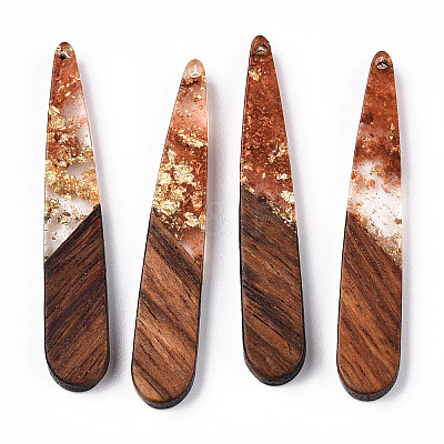 Transparent Resin & Walnut Wood Pendants RESI-N039-69D-1