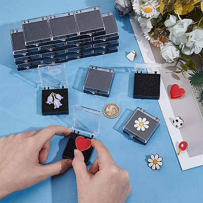 20Pcs Transparent Plastic Loose Diamond Storage Boxes with Sponge Inside CON-CL0001-24-1