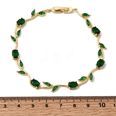 Leaf Brass Micro Pave Cubic Zirconia Link Chain Bracelets for Women BJEW-D455-01G-06-1