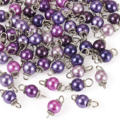 70Pcs 7 Colors Glass Pearl Round Connector Charms PALLOY-TA00267-1