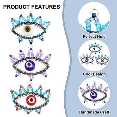 6Pcs 3 Colors Glass Seed Beaded Pendants PALLOY-GO00026-1