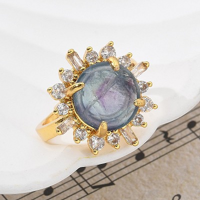 Sunflower Natural Fluorite Finger Rings RJEW-B113-03G-01-1