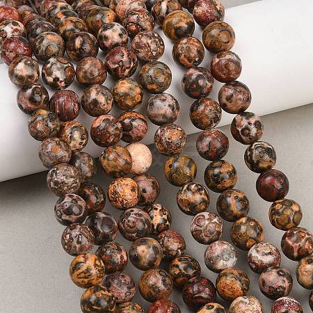 Natural Leopard Skin Jasper Round Bead Strands G-P072-45-10mm-1