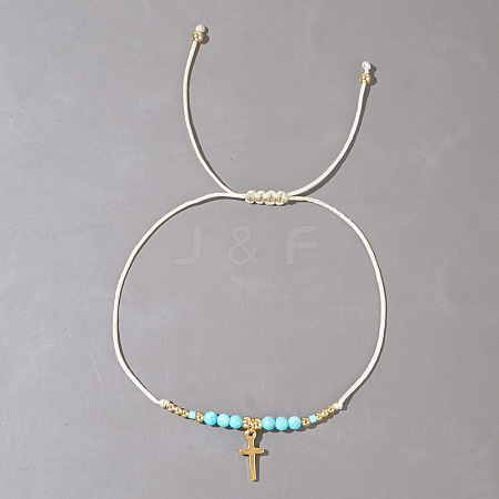 Natural Aquamarine Braided Bead Bracelets KA2676-5-1