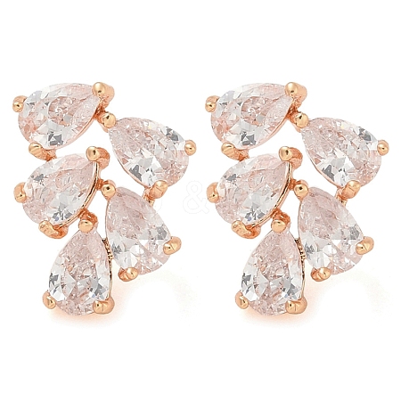 Rack Plating Leaf Brass Clear Cubic Zirconia Stud Earrings EJEW-M090-20G-1