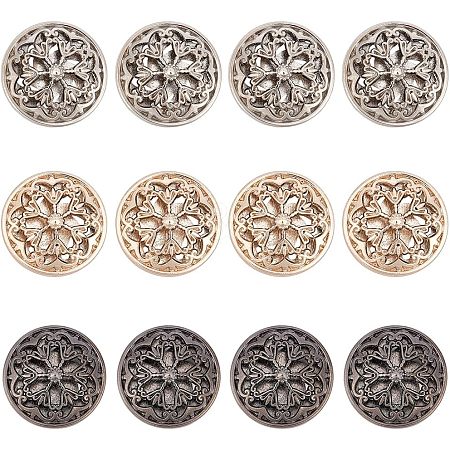 CHGCRAFT 12pcs 3 colors Hollow Alloy 1-Hole Buttons BUTT-CA0001-03-1