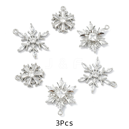 3Pcs 3 Styles Brass Pave Clear Cubic Zirconia Pendants KK-YW0003-79P-1