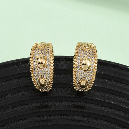 Brass Micro Pave Clear Cubic Zirconia C-Shaped with Oval Stud Earrings EJEW-B153-17G-01-1