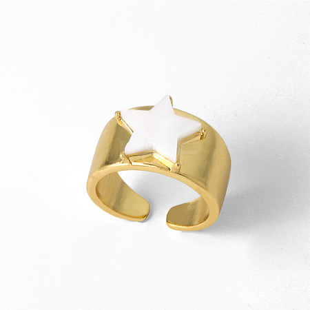 Adjustable Brass with Shell Open Cuff Rings for Women TK1188-4-1
