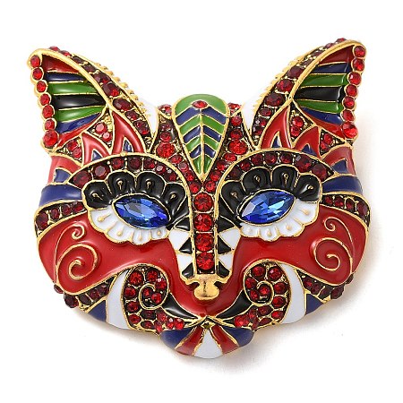 Cat Mask Alloy Rhinestone Brooch JEWB-R025-07B-1