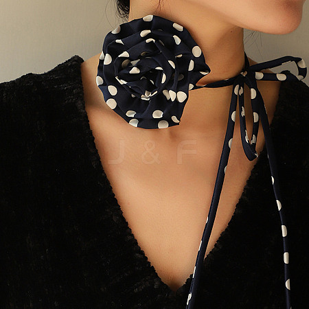 Polka Dot Pattern Fabric Rose Tie Choker Necklaces for Women LS-NJEW-Z022-01B-1