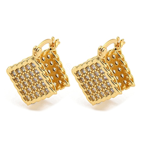 Rhombus Shape Brass Micro Pave Clear Cubic Zirconia Hoop Earrings EJEW-Q785-08G-1