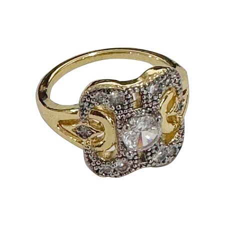 Square Brass Micro Pave Clear Cubic Zirconia Finger Rings FS-WG35D08-02-1