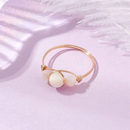 Round Natural Sea Shell Finger Rings RJEW-JR00847-01-1