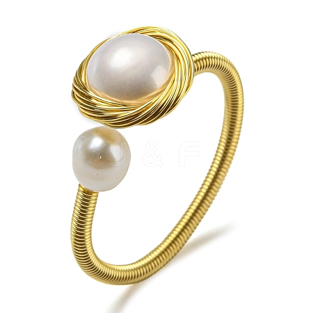 Natural Pearl Open Cuff Ring RJEW-H220-13G-1