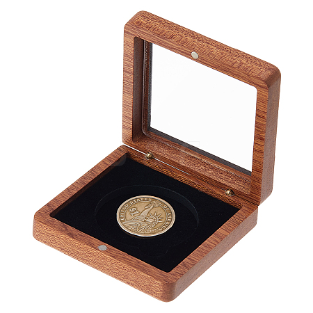 Wood Commemorative Coin Box CON-WH0107-36A-1