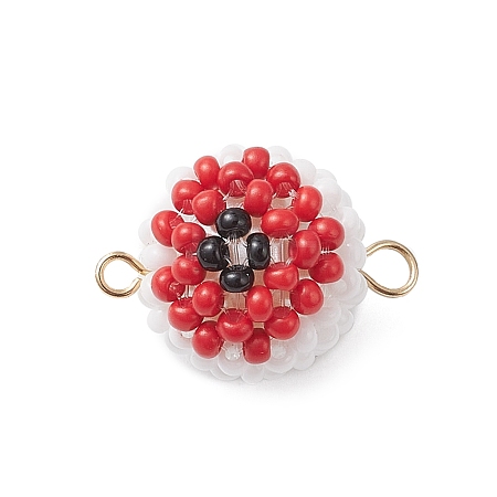 Halloween Glass Peal & Glass Seed Beaded Round Eye Links Connector Charms PALLOY-MZ00948-02-1