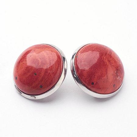 Natural Red Jasper Brass Clip-on Earrings EJEW-A051-A011-1