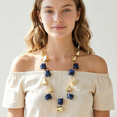 Resin & CCB Plastic Nuggets Double Layer Necklaces with Alloy Chains for Women WG8113C-01-1