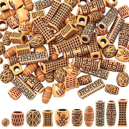 100Pcs 10 Styles Imitation Wood Acrylic Beads SACR-SC0001-52-1