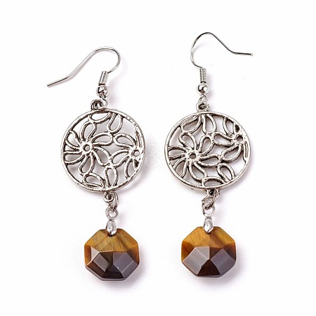 Natural Tiger Eye Dangle Earrings EJEW-I225-A02-1