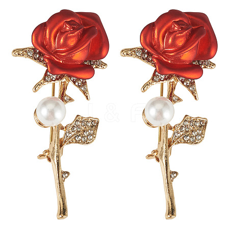 2Pcs Valentine's Day Rose Zinc Alloy Crystal Rhinestone Brooches JEWB-TADJ0001-02B-1