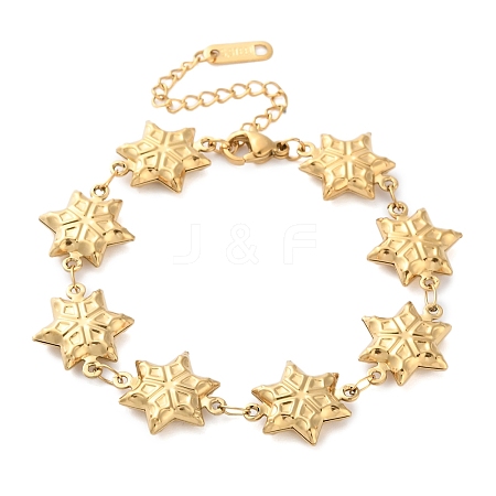 Stainless Steel Snowflake Link Chain Bracelets for Women BJEW-Z076-06G-1