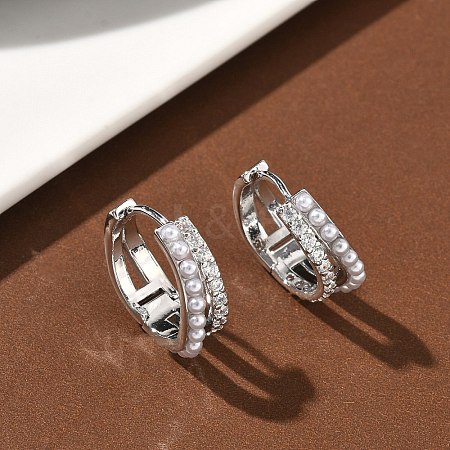Two-layer Brass Micro Pave Clear Cubic Zirconia Hoop Earrings EJEW-C181-03P-1