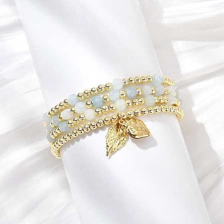 4Pcs 4 Styles Adjustable Natural Aquamarine & Synthetic Hematite Bead Bracelets BJEW-JB14151-02-1